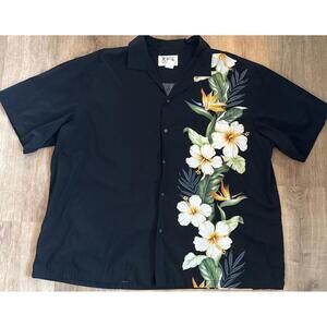 KY’s Hawaiian Shirt 3XL Black Floral Hibiscus Aloha Cotton Made in USA